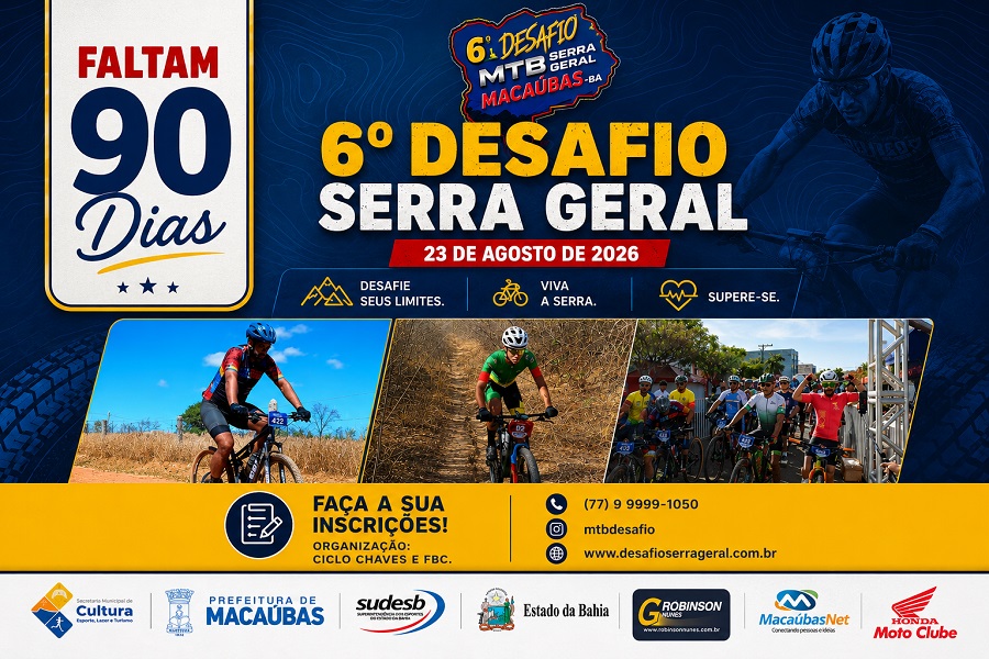 CONTAGEM REGRESSIVA: FALTAM 90 DIAS PARA O 6º DESAFIO MTB/XCM DA SERRA GERAL DE MACAÚBAS – 2026